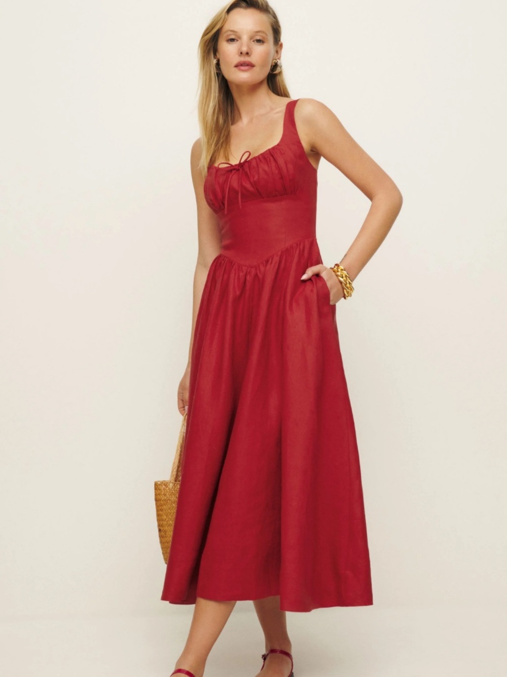 NWT REFORMATION Balia Linen Dress, Sundried Tomato, size 4
